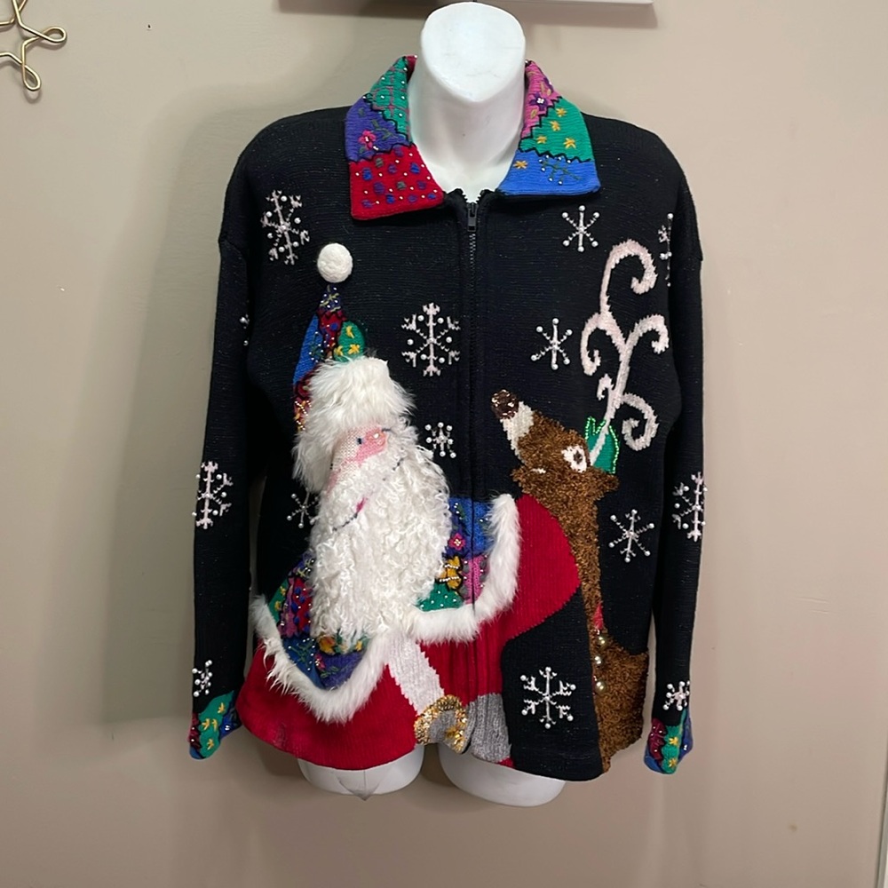 Vintage Design Options by Philip & Jane Gordon zip up Christmas Sweater Sz M